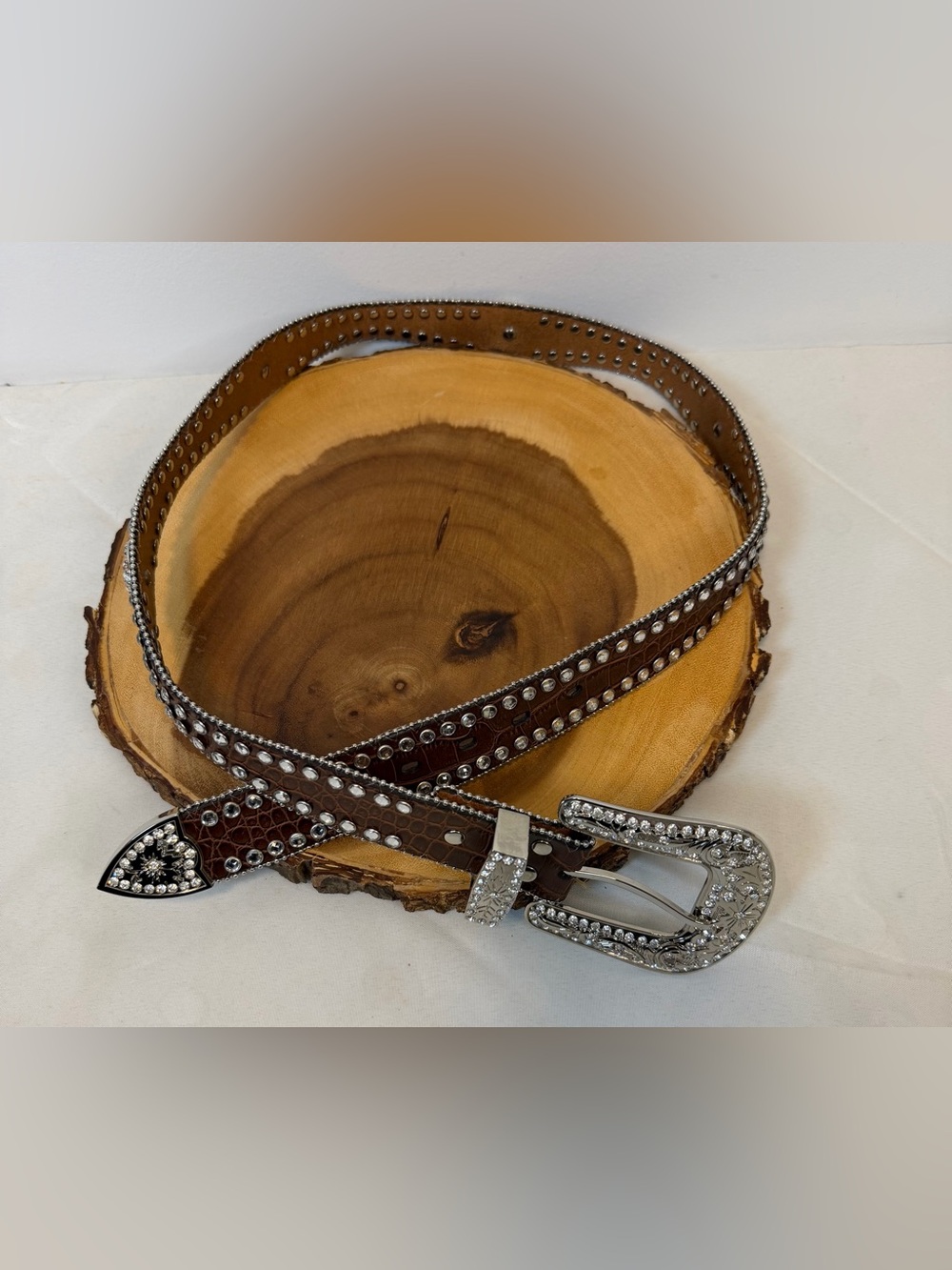 Blazin Roxx Brown Belt with Rhinestones and Conchos Scalloped Western Large - Picture 3 of 8